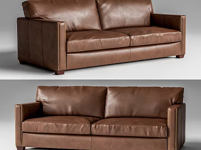 Brown Leather Two Seater Sofa with Classic Design and Sturdy Wooden Legs 3d model