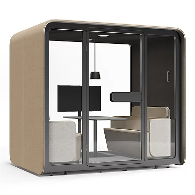 Modern Public Chair In Glass Enclosure With Tables For Co Working Space 3d model