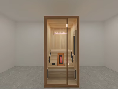 Modern Wooden Sauna Interior Design With Glass Door And Heated Benches 3d model