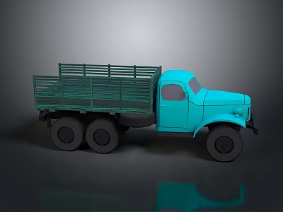 Vintage Blue Truck With Green Cargo Bed And Smooth Ground Reflection 3d model