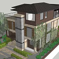 Luxury Modern Detached Villa With Large Glass Windows Swimming Pool And Palm Trees