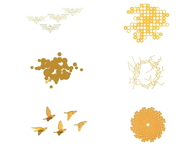 Abstract Golden Decorative Patterns With Geometric Spiral Bird And Mesh Designs 3d model
