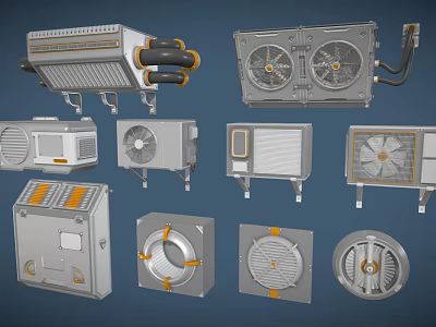 Industrial fan air conditioning vent model combination 3d model