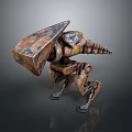 Rusty Mechanical Creature Character With Armored Shell And Multi Legs Design