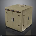 Beige Square Equipment Case With Double Doors Metal Latches And Wheels