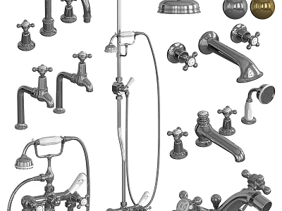 Various Faucet Styles Including Kitchen Bathroom and Shower with Classic Designs 3d model