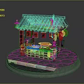 Traditional Style Food Cart With Black Roof Red Green Lanterns And Cooking Stove
