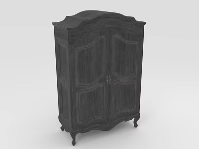 Dark Wooden Vintage Style Wardrobe with Double Door and Carved Details 3d model