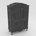 Dark Wooden Vintage Style Wardrobe with Double Door and Carved Details