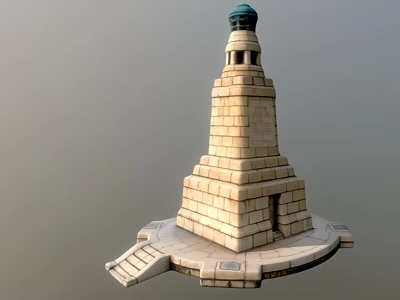 Stone Lighthouse With Circular Base Stone Steps And Green Dome Top 3d model