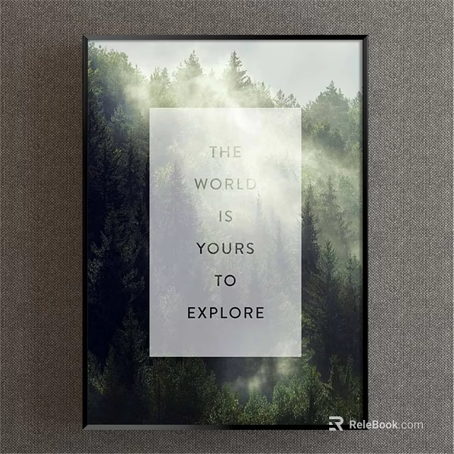 Scenic Landscape Painting With Lush Forest Sunlight And Inspiring Explore The World Quote 3d model 