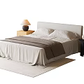 Double Bed with White Sheets Brown Blanket Bedside Table Lamp and Vase on Rug