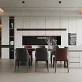 Modern Restaurant Interior With Open Kitchen Dining Table Chairs And Cabinets
