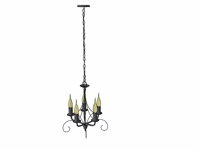 Vintage Black Metal Chandelier With Five Candle Style Bulbs And Curved Design Elements 3d model