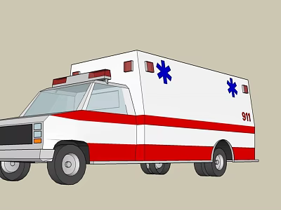 Red And White Ambulance Functional Vehicle With Medical Star Emblem And 911 Marking 3d model