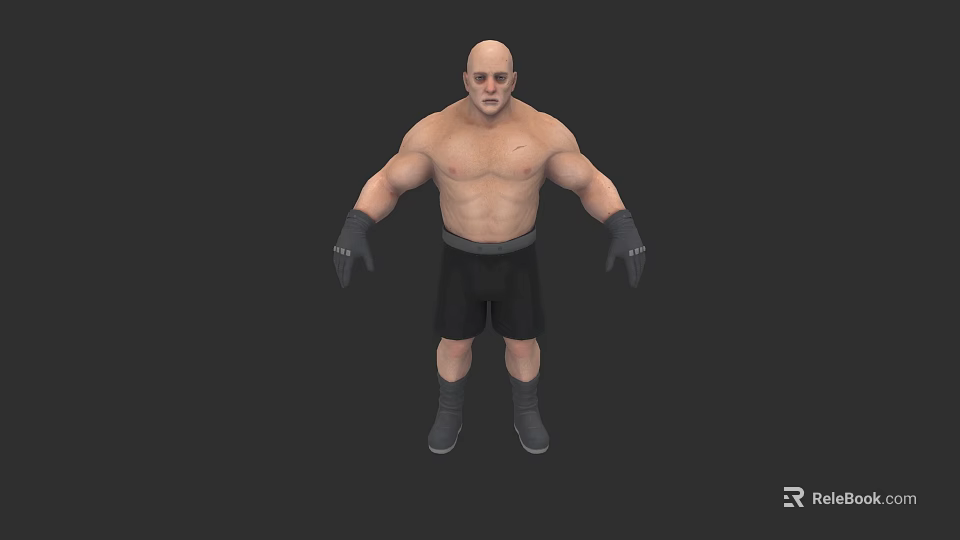 Game and Movie Character Bald Muscular Shirtless With Black Shorts Black Gloves And Gray Boots 3d model 