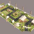 Garden Landscape Design With Tents Winding Paths Greenery And Seating Areas