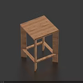 Simple Design Wooden Stool With Square Seat Four Legs And Cross Bars