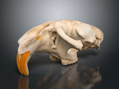 Detailed Animal Skull Organ With Large Orange Canine Teeth And White Bone Structure 3d model