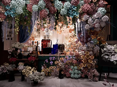 Stunning Floral Display with Various Colorful Flowers and Indoor Decorative Setup 3d model