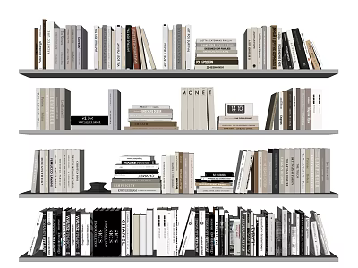 Three Tiered Bookshelves With Diverse Book Collection Stacked Arrangement And Varied Sizes 3d model