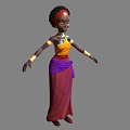 Woman In Yellow Top Red Headscarf Golden Earrings Gold Arm Cuffs Purple Skirt Arms Outstretched