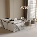 Dining Table and Chair Combination Dining Chair Dining Table Restaurant Chandelier Middle Island Table 3d model