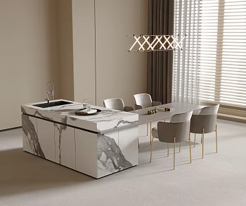 Dining Table and Chair Combination Dining Chair Dining Table Restaurant Chandelier Middle Island Table 3d model