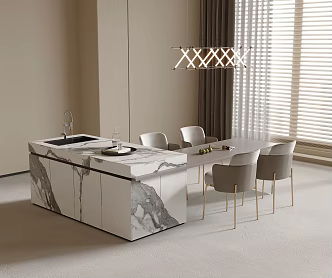 Dining Table and Chair Combination Dining Chair Dining Table Restaurant Chandelier Middle Island Table 3d model
