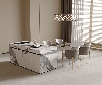 Dining Table and Chair Combination Dining Chair Dining Table Restaurant Chandelier Middle Island Table 3d model