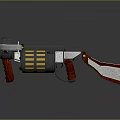 Mechanical Crossbow Weapon With Futuristic Design White Bow Arms And Yellow Red Components