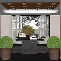 Elegant Modern Hotel Lobby Interior With Ceiling Lights And Large Potted Plants