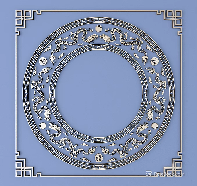 Intricate Circular Decorative Carving With Traditional Patterns On Blue Background 3d model