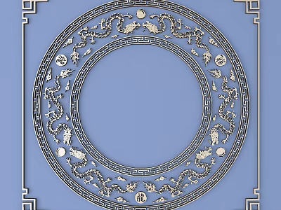 Intricate Circular Decorative Carving With Traditional Patterns On Blue Background 3d model