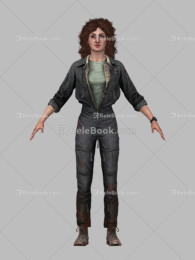 Middle-aged woman female beauty foreign coat jeans shoes curly hair young woman women's clothes 3d model