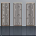 Three Brown Framed Hinged Doors With Wave Pattern On Light Wall And Smooth Floor 3d model