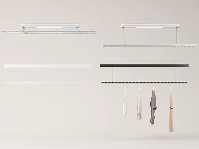 Modern Hanging Clothes Racks in White and Black with Hanging Garments 3d model