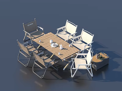 Outdoor Furniture Set With Wooden Tabletop White Chairs And Side Table 3d model