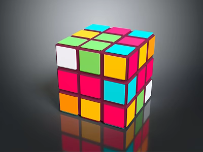 Colorful 3D Rubik's Cube With Vibrant Colored Blocks On Reflective Surface 3d model