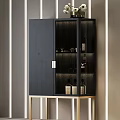 Modern Dark Wooden Console Side Cabinet With Glass Door And Metal Legs For Storage