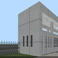 Modern Office Building Exterior With Glass Curtain Wall Stone Facade Entrance And Trees