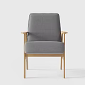 Modern Gray Fabric Armchair With Wooden Armrests And Legs Design