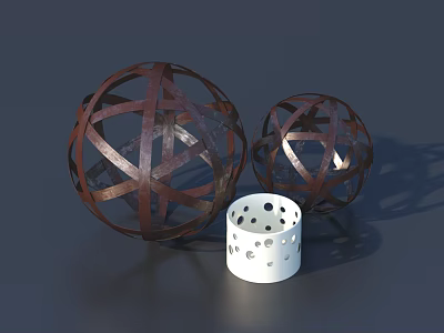 Modern Decorative Ornament Set With Brown Spherical And White Perforated Cylindrical Pieces 3d model