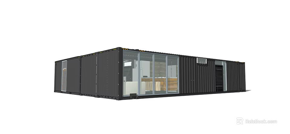 Black Industrial Container Equipment With Glass Windows And Modular Interior 3d model 