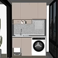 Modern White Bathroom Cabinet With Washing Machine Towel Rack And Window View