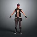 Woman In Black Vest Cap Pink Sunglasses Gloves And Combat Boots