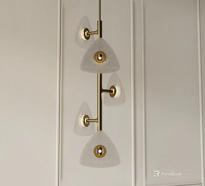 Modern Minimalist Chandelier With Brass Frame And Transparent Triangular Glass Shades 3d model 