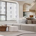 Modern Living and Dining Room Interior With Sofa Coffee Table And Pendant Light