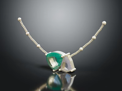 Elegant Fashion Necklace With Gold Beaded Chain And Green White Gemstone Pendant 3d model
