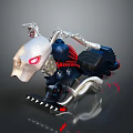 Black Motorcycle With Silver Skeleton Head Design Mechanical Structure And Red Lights 3d model